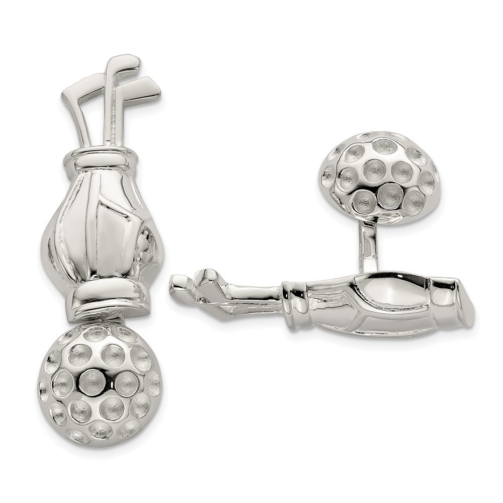 925 Sterling Silver Sports Reversible Golf Clubs & Ball Cufflinks Mens
